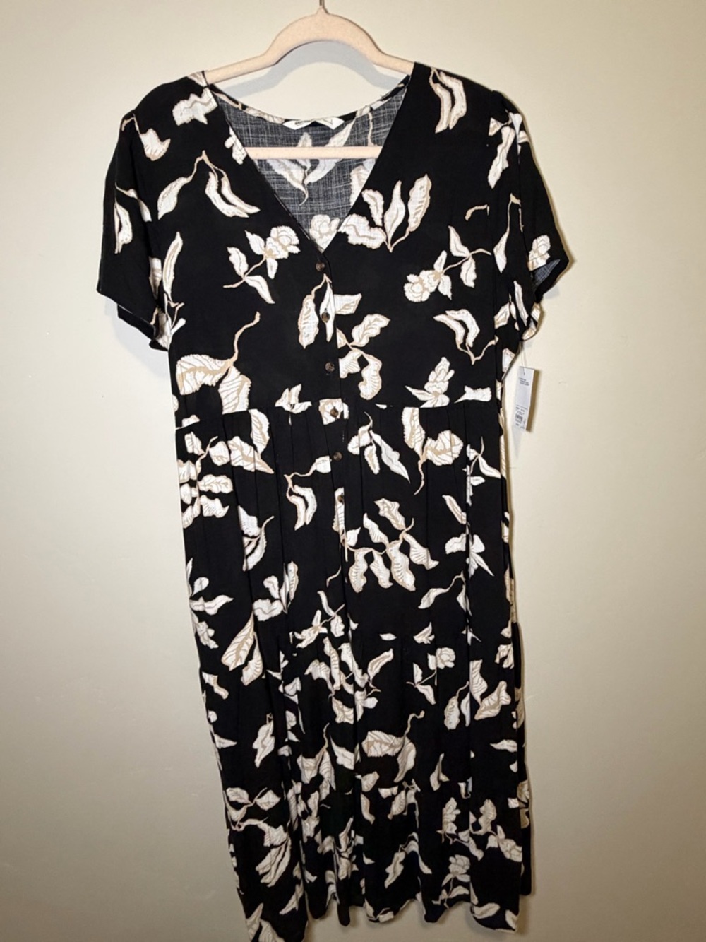 Sonoma Black Midi Dress with Cream Floral Print